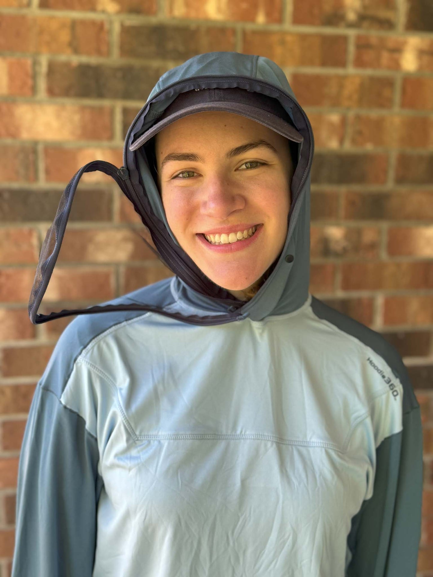 Hoodie360 with partially removed face screen